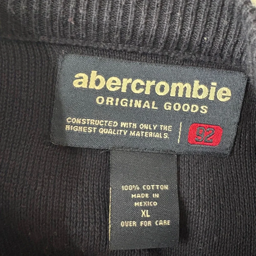 Y2K Abercrombie & Fitch Mens XL Navy‎ Blue Red Striped Cotton Crewneck Sweater